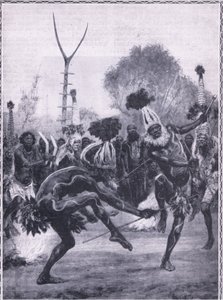 A queenslandi bennszülöttek vad táncai a "villás bot tánca" előadásában